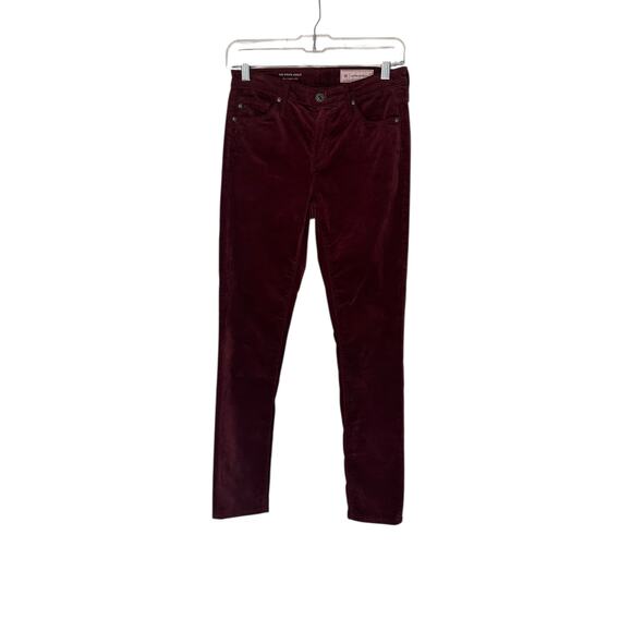 AG Adriano Goldschmied Burgundy Velvet The Stevie Slim Straight Leg Pant Size 25 - Picture 1 of 12
